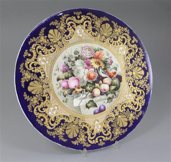 An English porcelain circular plaque, mid 19th century, diameter 34cm